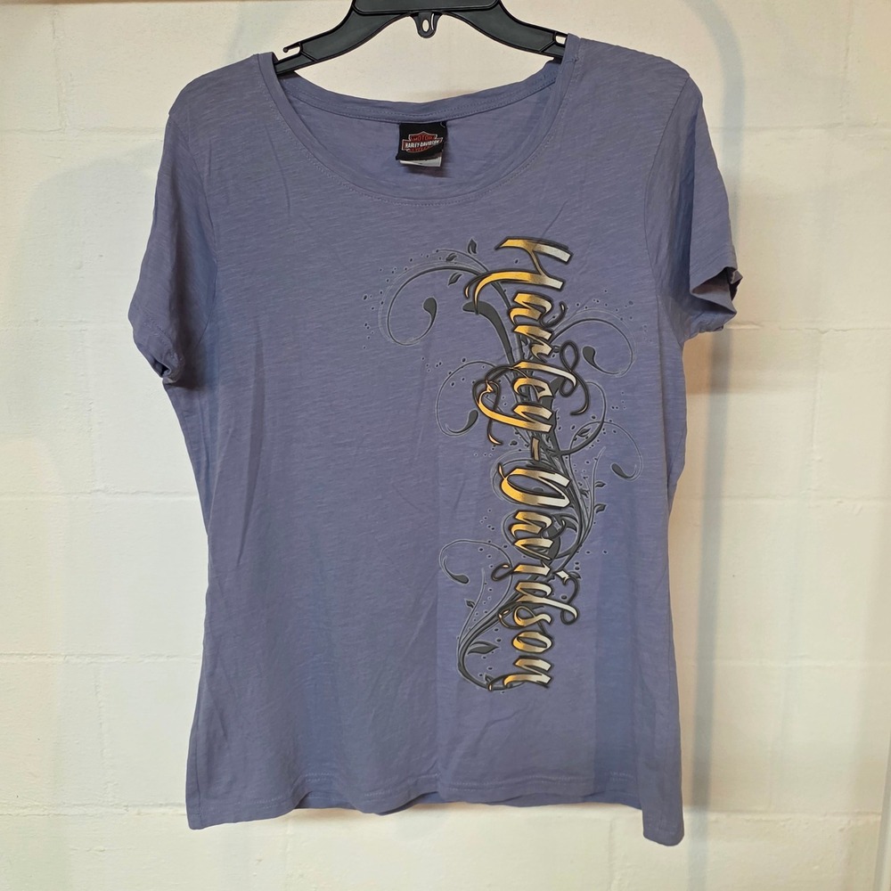 Harley-Davidson Womens XL Purple Knit Gold Graphic T-Shirt Sturgis